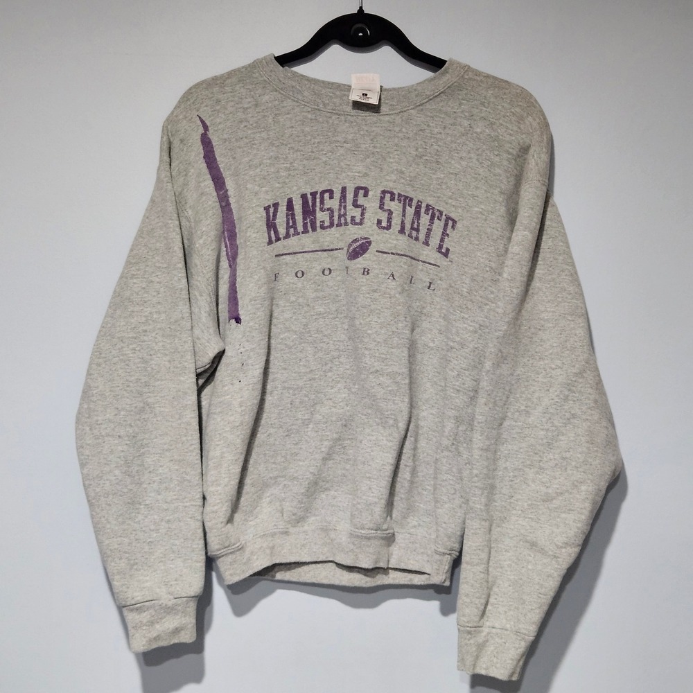 VTG Kansas State Wildcats Football Fruit Of The Loom Gray‎ Sweatshirt L Distress